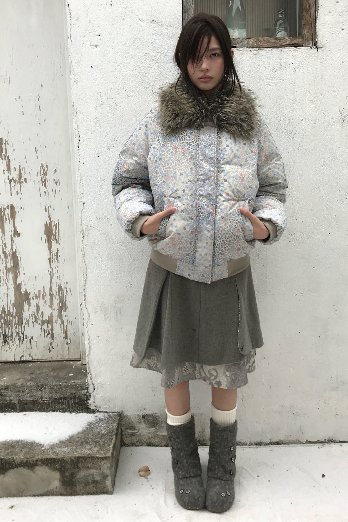 Asymmetrical Ruffled Baroque Leopard Print Wool Skirt