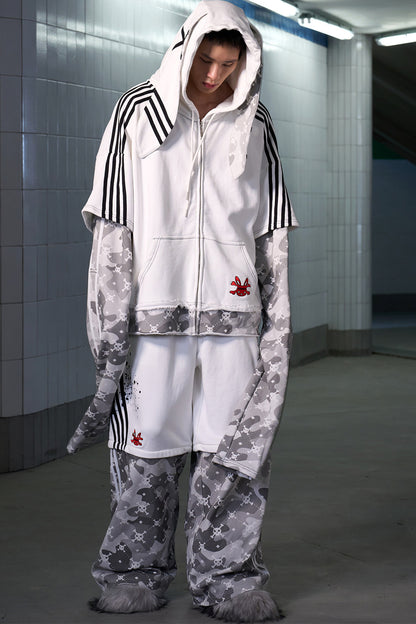 Skull Print Layered Bunny Ear Jacket