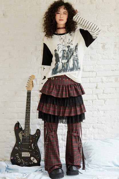 Plaid Punk Flare Trousers Set-Up