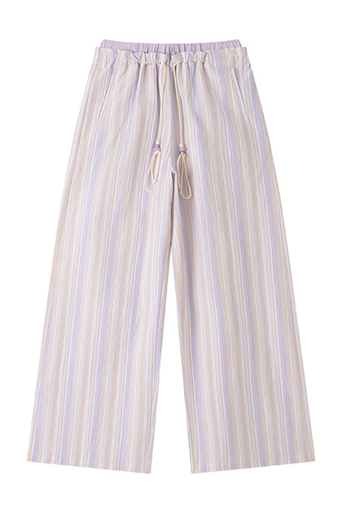 Perforated Long-Sleeved Vertical Stripe Printed Knit Set-Up