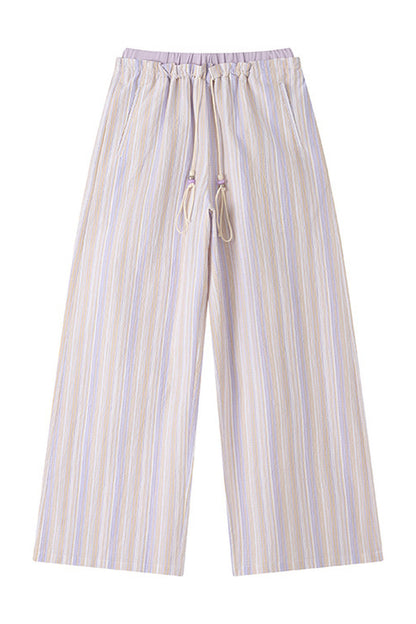 Perforated Long-Sleeved Vertical Stripe Printed Knit Set-Up