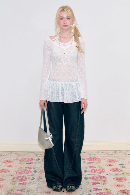 White Lace Halter Bell Sleeve Dress