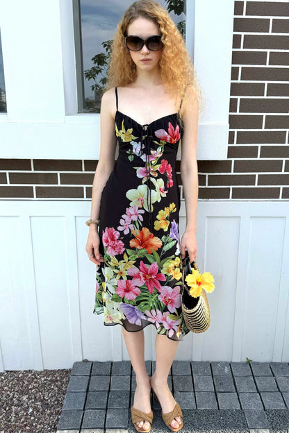 Trägerkleid mit tropischem Blumenprint