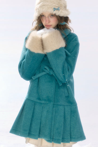 Peacock Green Lapel Pleated Woolen Jacket