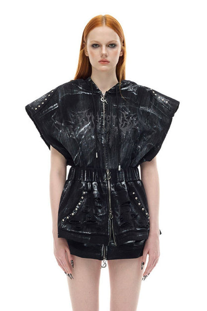Cat Ear Studded Sleeveless Jacket Vest