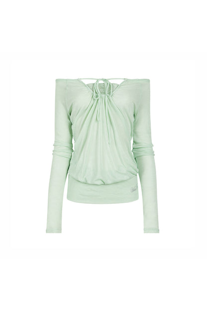 Off-Shoulder Lace Collar Long Sleeve T-Shirt