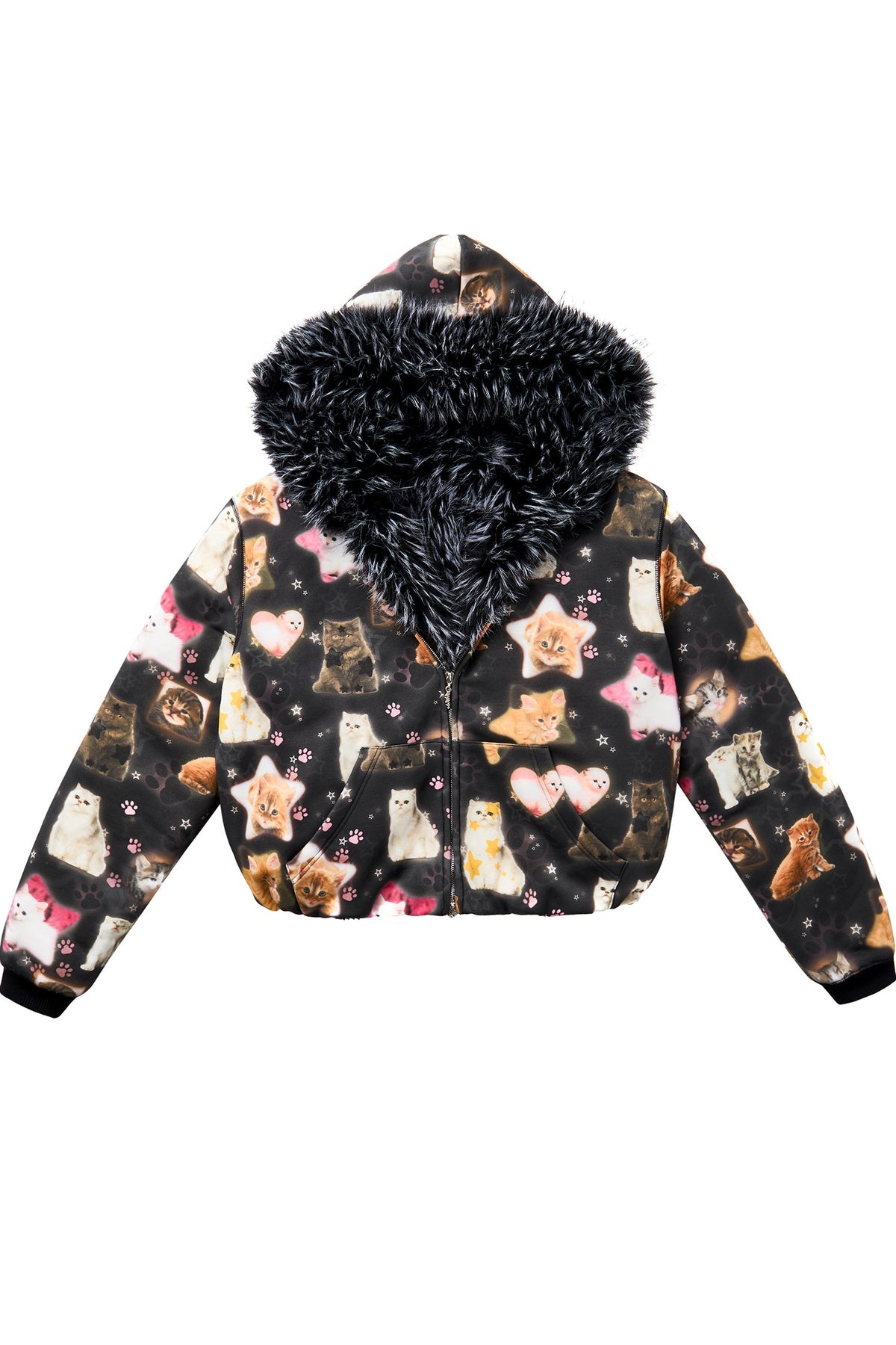 Cat Print Reversible Fur Coat