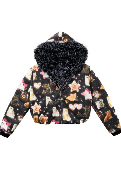 Cat Print Reversible Fur Coat