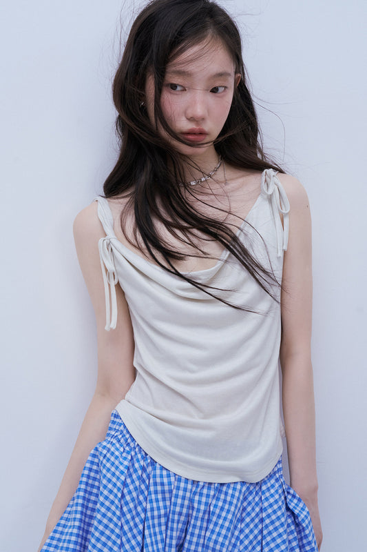 Moonlight White Asymmetric Strap Knit Top