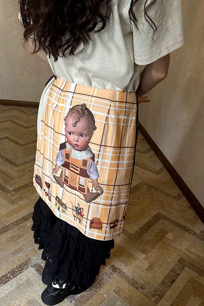 Transparent Doll Print Bowknot Apron Skirt