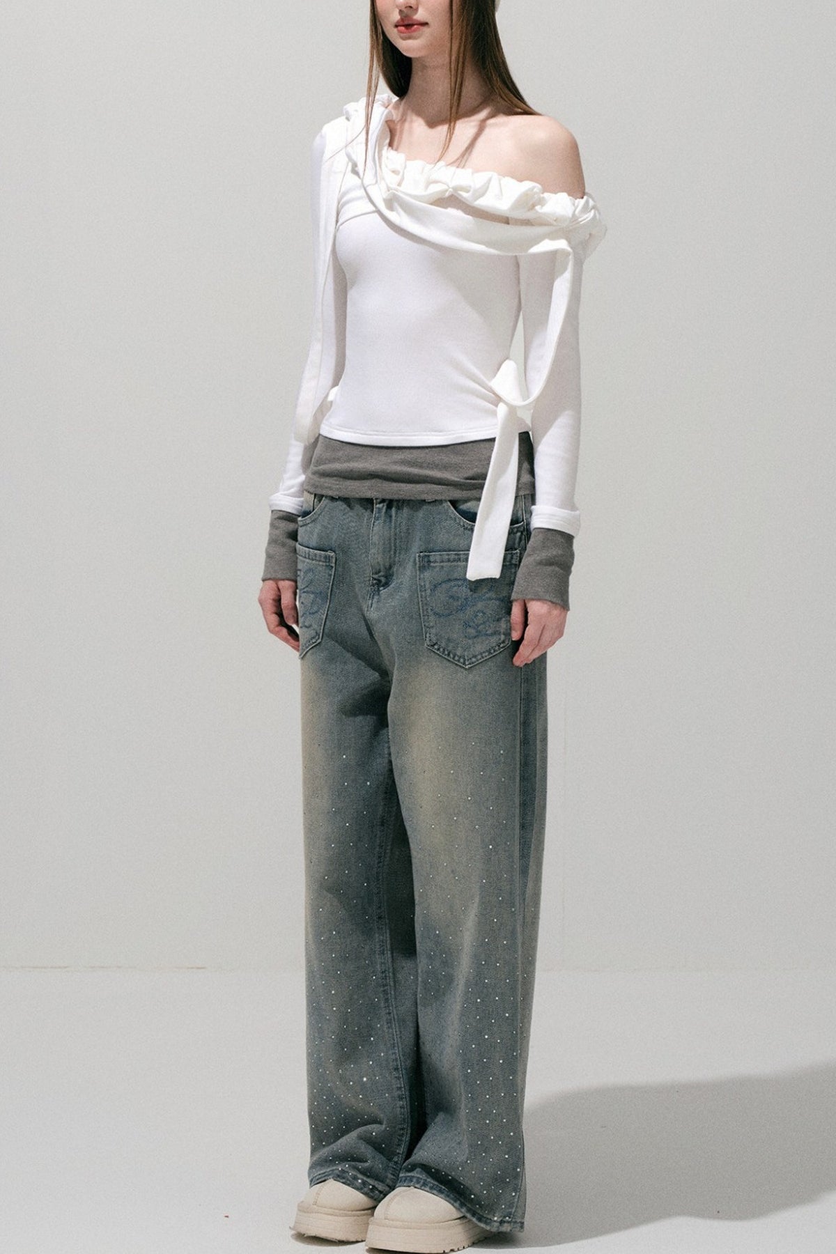 Rhinestone Wide-Leg Jeans