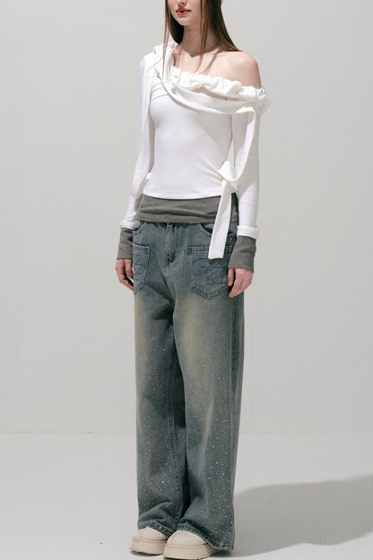 Rhinestone Wide-Leg Jeans