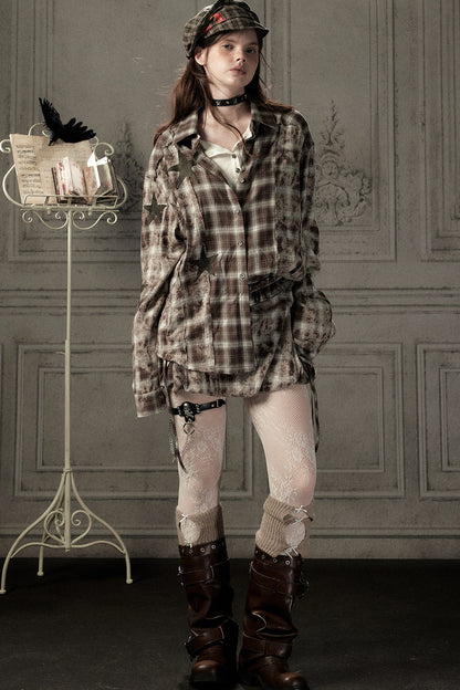 Coffee-Colored Plaid Shirt