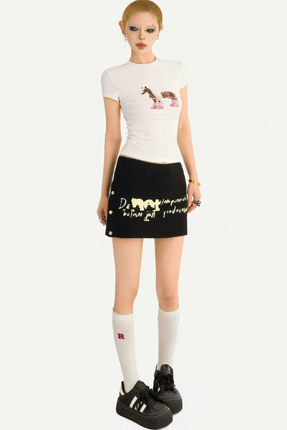 White Pony Print Slim Top