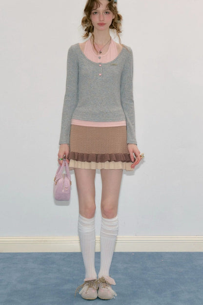 Layered-Look Long Sleeve Knit Top