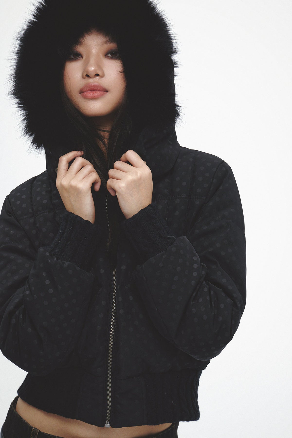 Short Fur Hooded Down Jacket