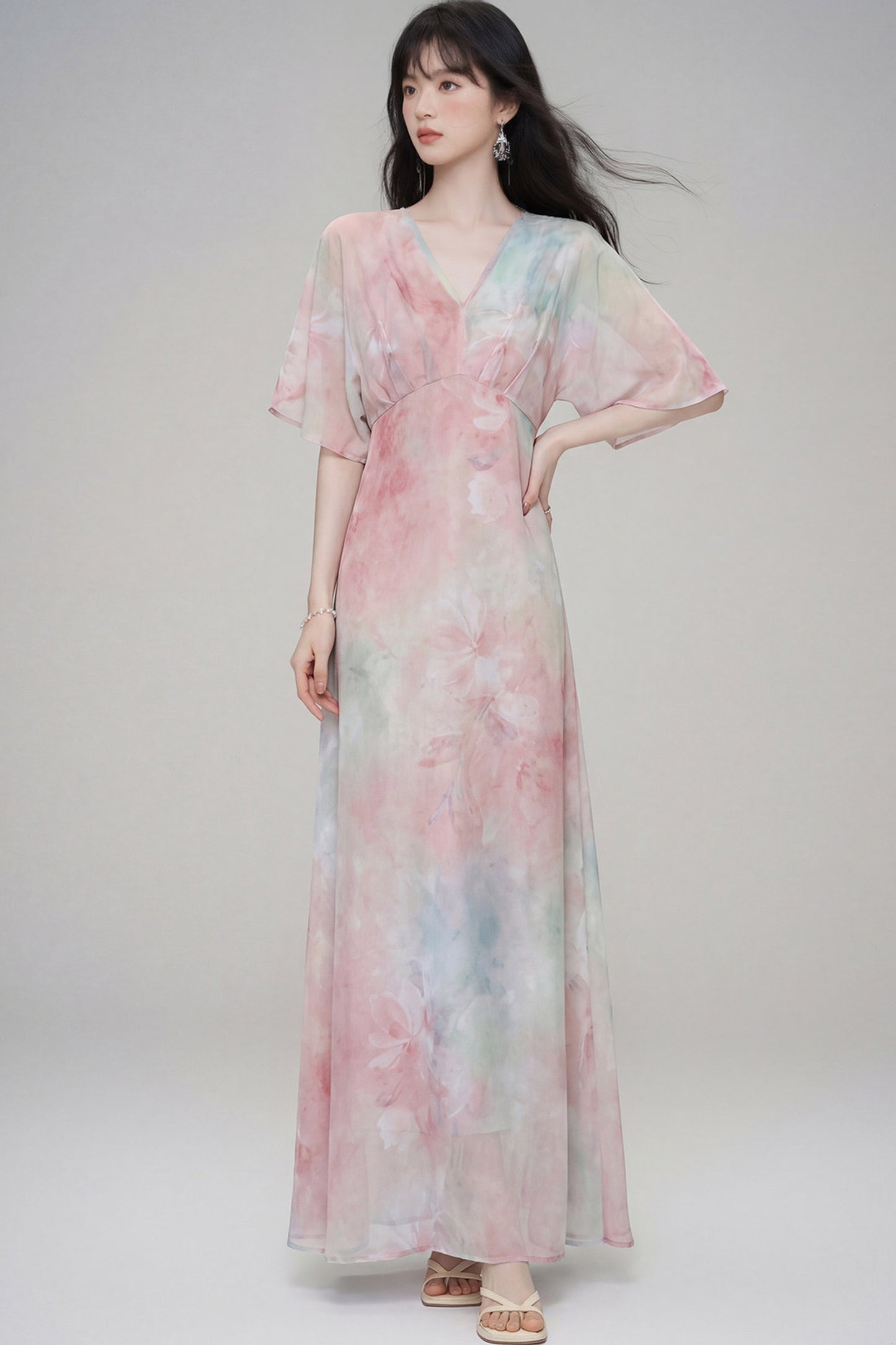 Pink Lotus Gradient Floral Dress