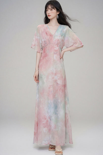 Pink Lotus Gradient Floral Dress