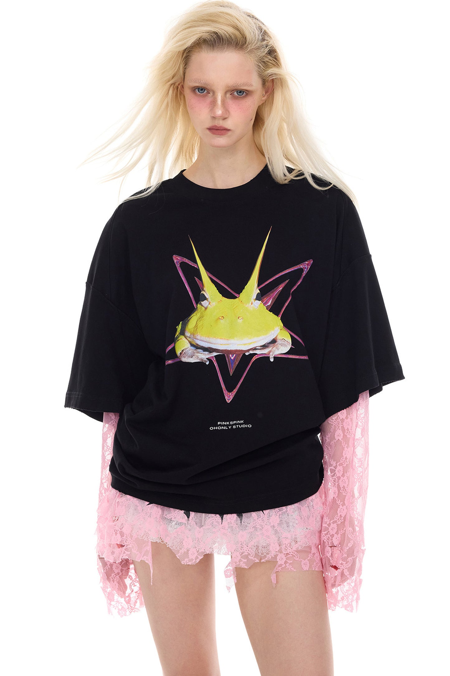 Y3K Punk Horned Frog Print Blouse
