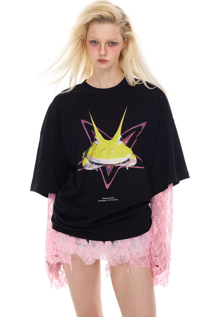 Y3K Punk Horned Frog Print Blouse