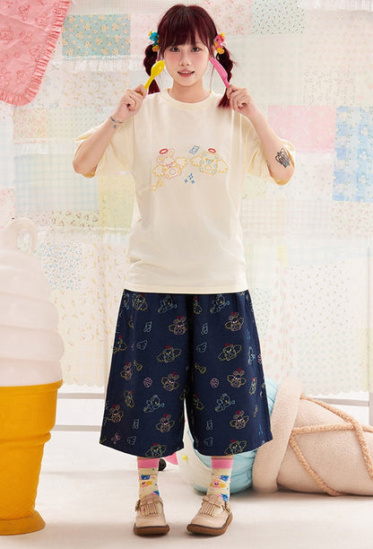Animal Angel Heavy Embroidery Capri Pants