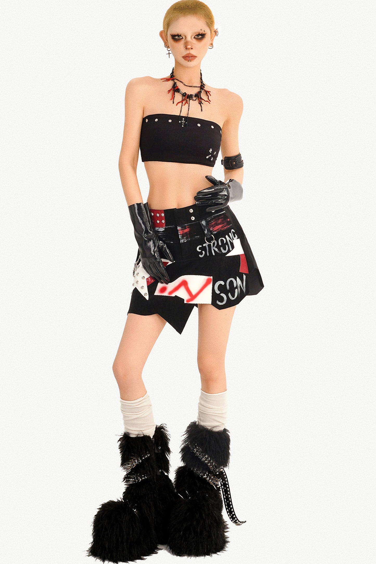 Studded Graffiti Punk Skirt