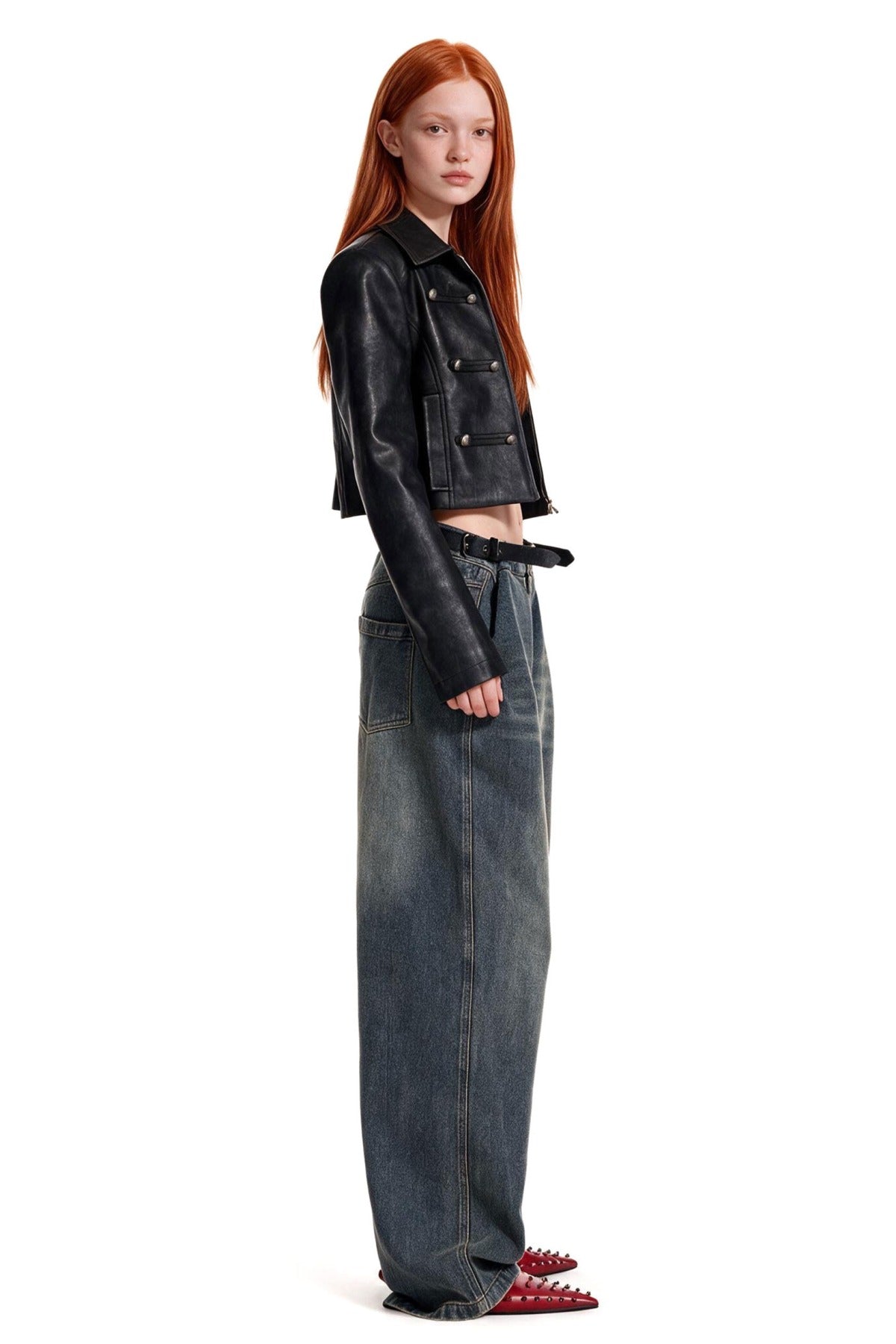 Punk Color-Washed Leather Jacket