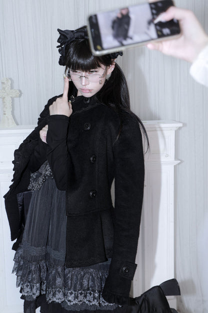 Detachable Bow Woolen Coat and Dress Set