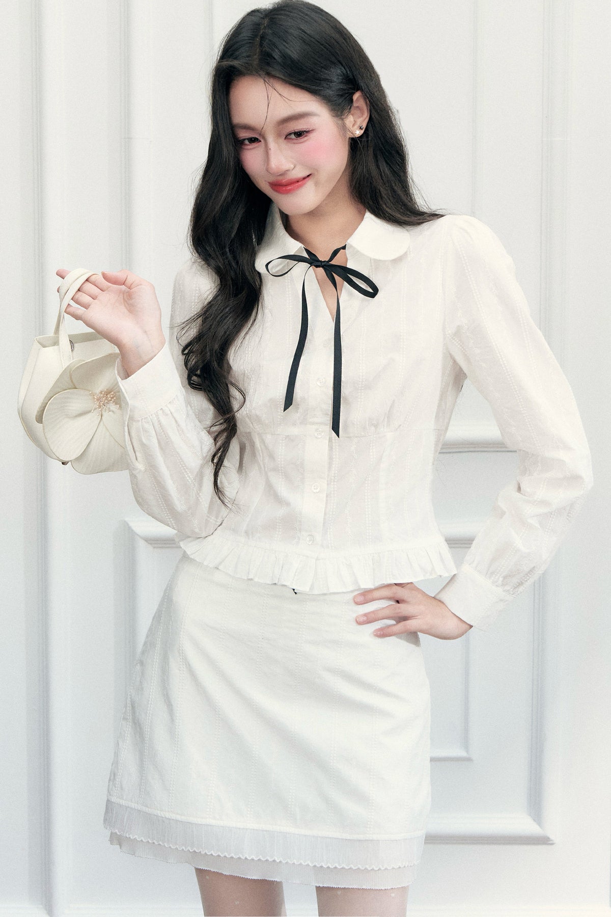Long Sleeve Jacquard Shirt Skirt Set-Up