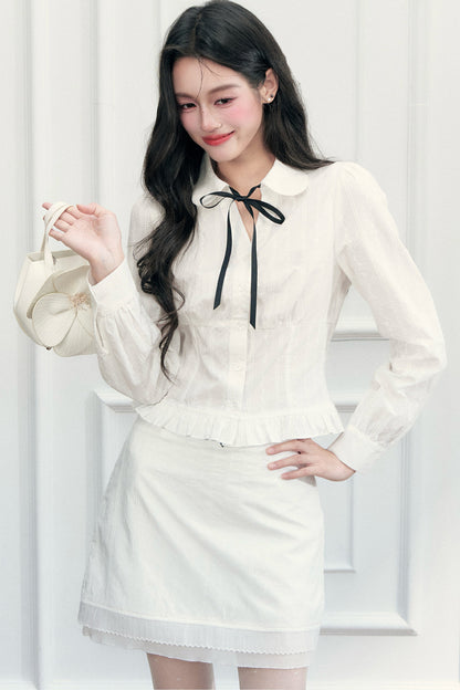 Long Sleeve Jacquard Shirt Skirt Set-Up