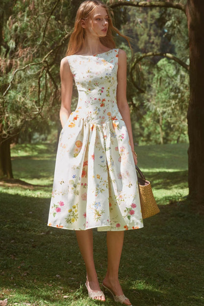 French Hand-painted Floral Tencel Dress
