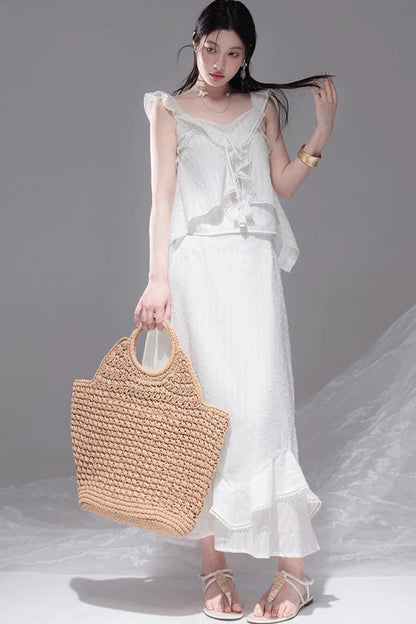Daytime Clouds Ruffle Mermaid Skirt Set-Up