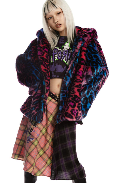 Leopard Print Fur Hooded Jacket
