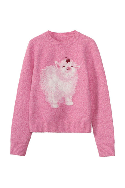 Cherry Lamb Jacquard Wool Blend Sweater