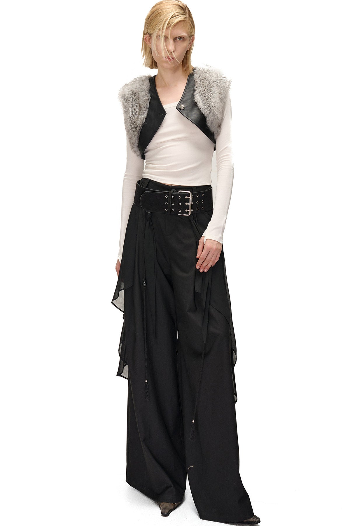 Layered Patchwork Fur Trim Vest