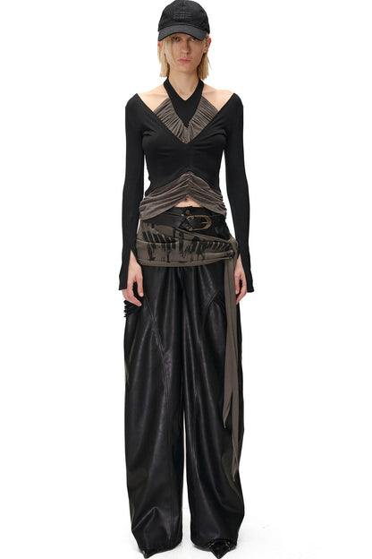 Bougainvillea Pleated Halter Neck Patchwork Irregular T-shirt