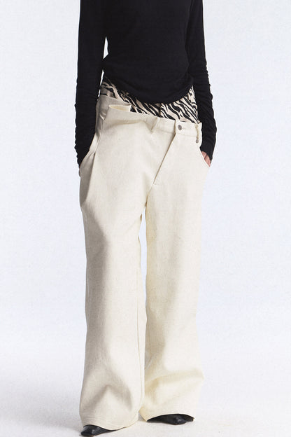 Zebra Print Double Waistband Wide-Leg Pants
