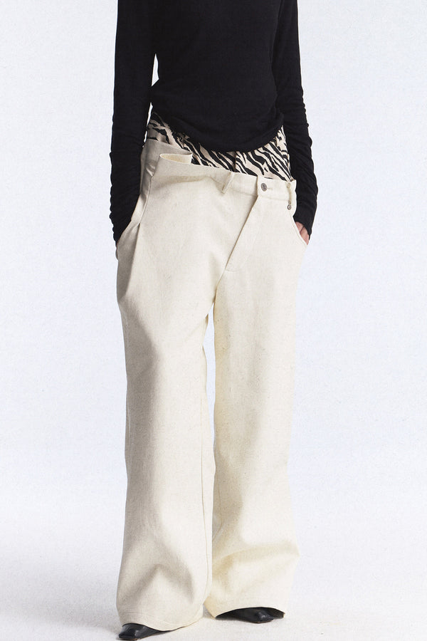 Zebra Print Double Waistband Wide-Leg Pants