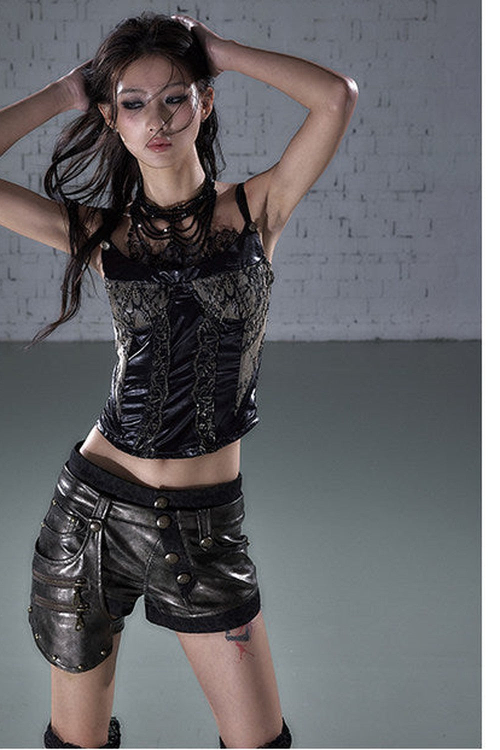 Asymmetrical Detachable Leather Shorts