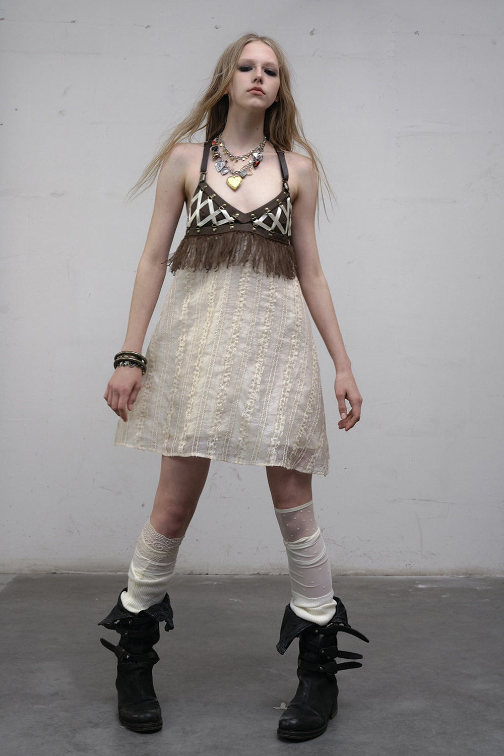 Fringe Leather Strap Camisole Dress
