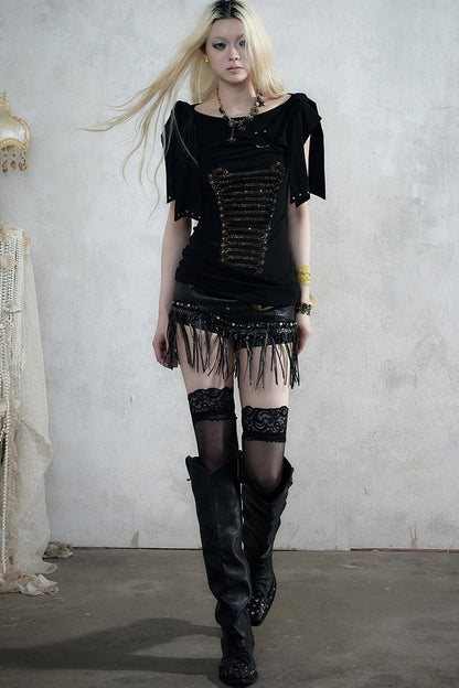 Rhinestone Corset Short-Sleeve Knit Dress