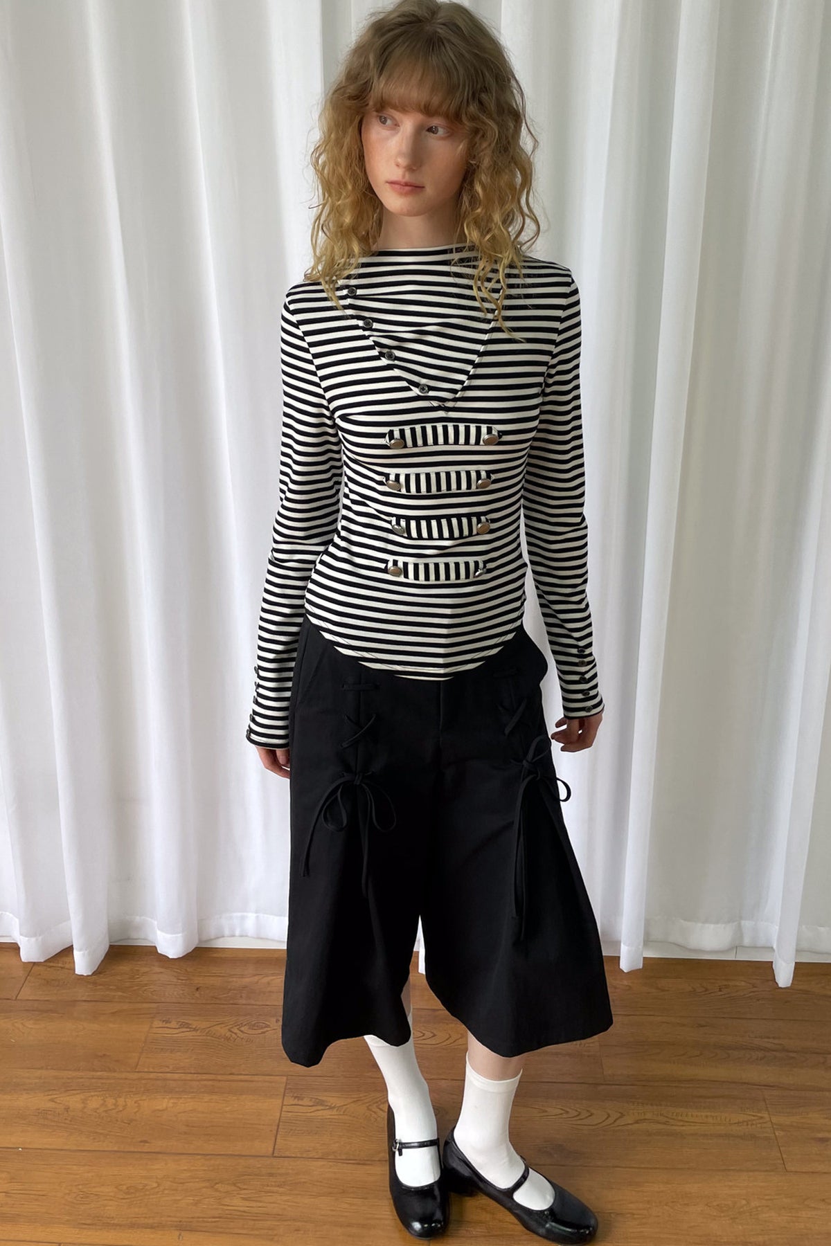 Metal Buckle Striped Knit Hood Top
