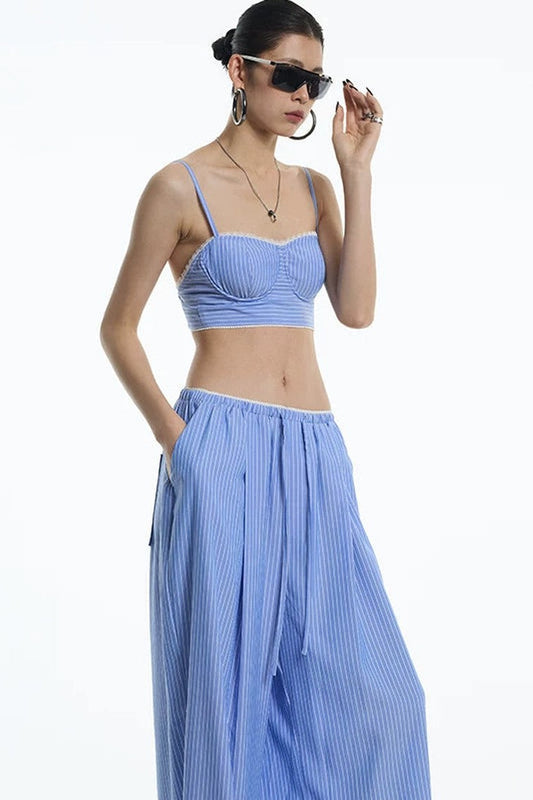 Nautical Blue White Lace Top