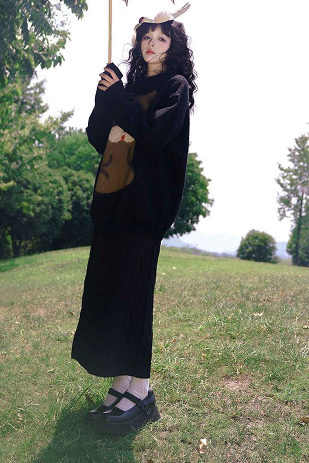 Heart Jacquard Slit Skirt