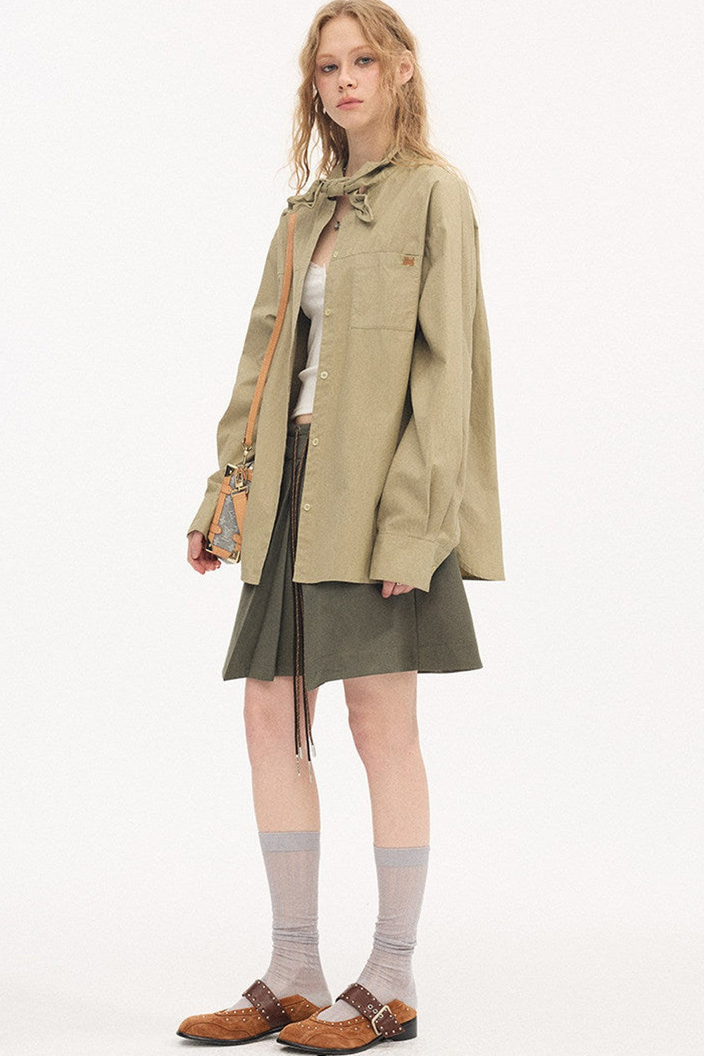 Washed Cotton Scarf-Style Blouse