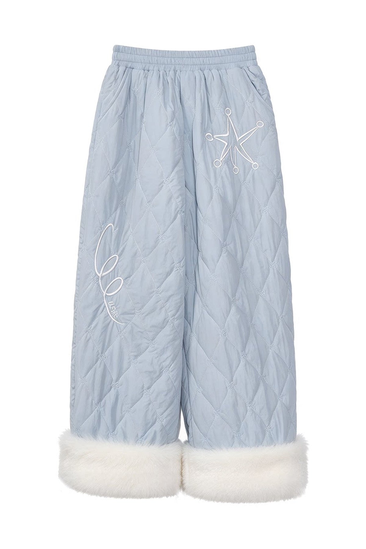Star Embroidery Quilted Wide-Leg Pants