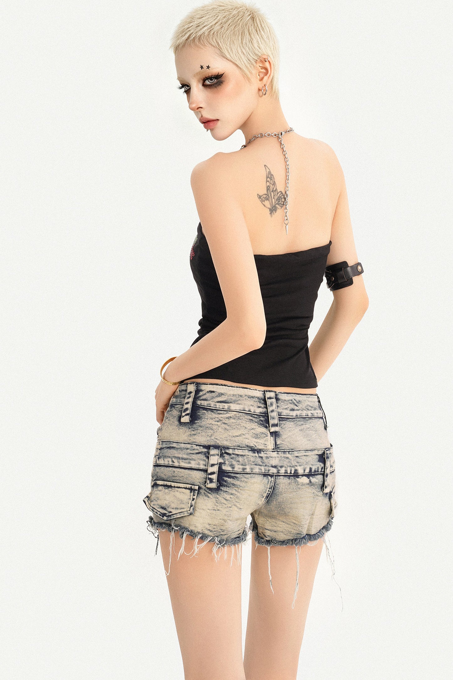Rhinestone Floral Strapless Top