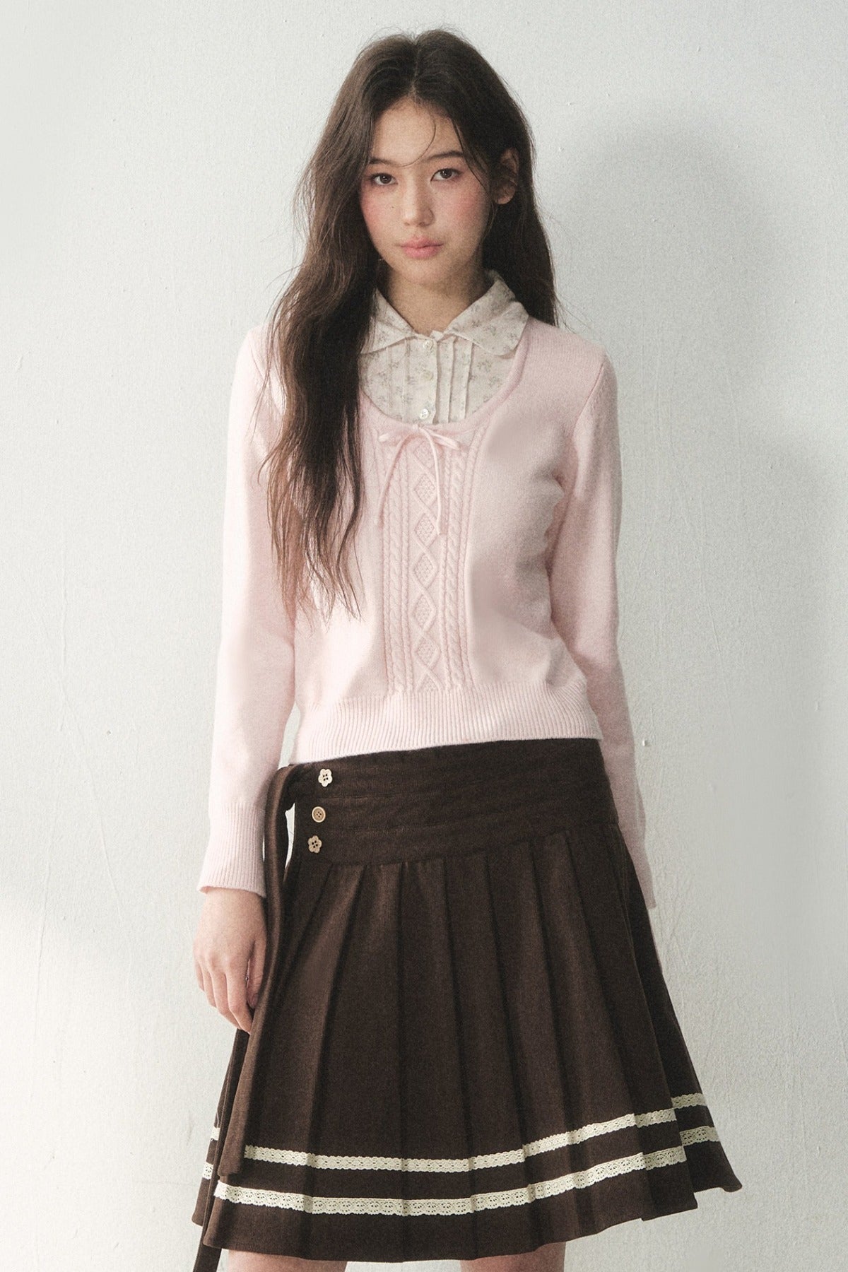 Retro Design Corduroy Pleated Skirt