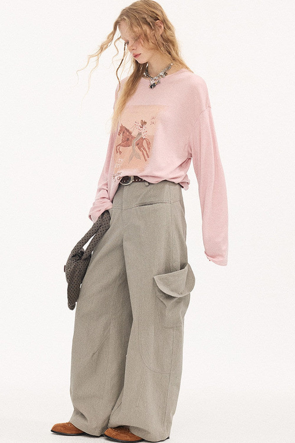 Galloping Horse Print Long Sleeve Tee