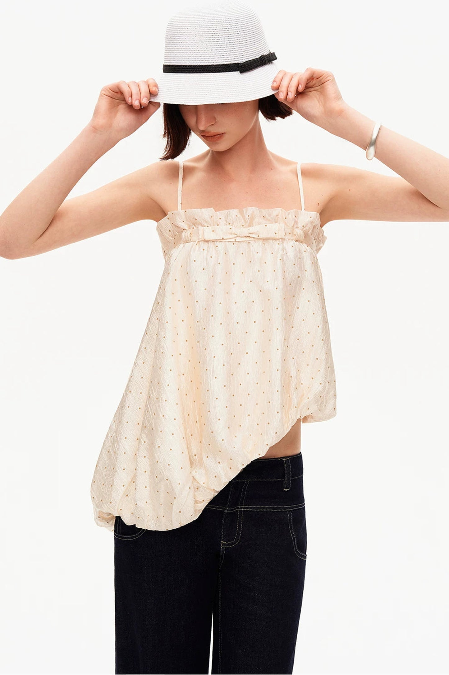 Acetate Polka Dot Ruffle Blouse